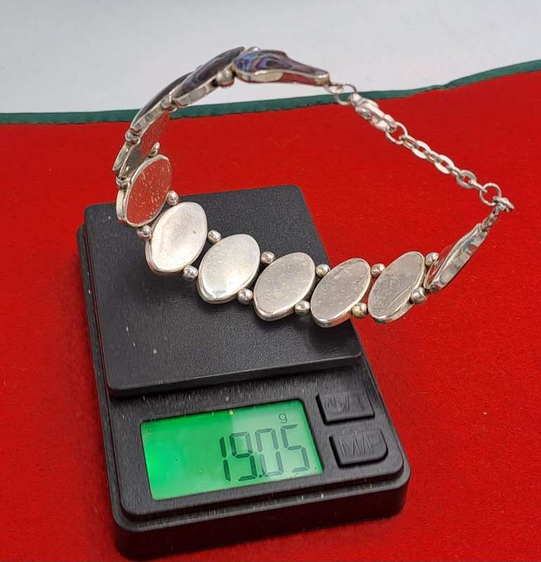 Vintage Abalone Shell Stone Silver Handmade Cluster bracelet