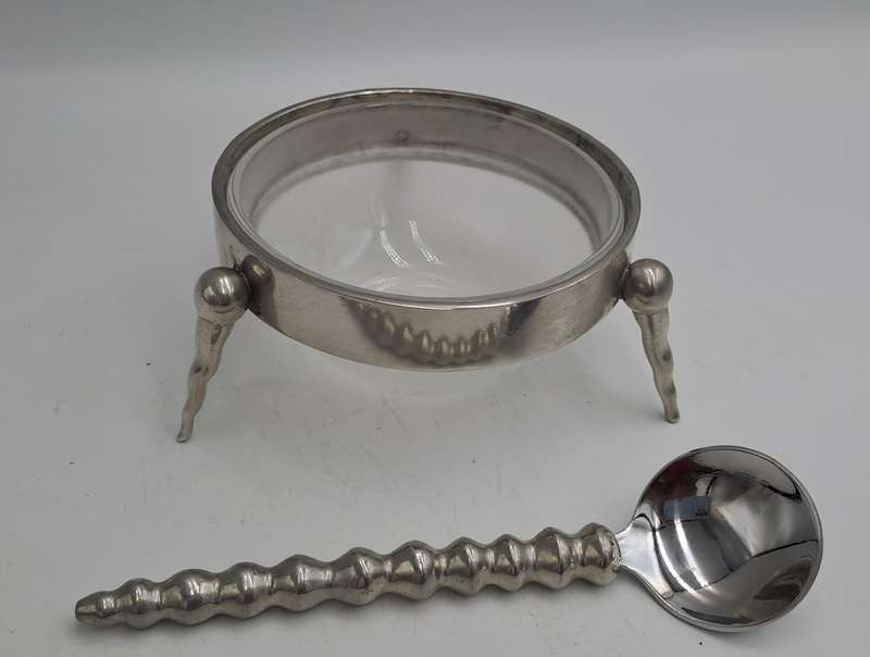 Stainless Steel Jam Pot with Glass tray with Spoon
