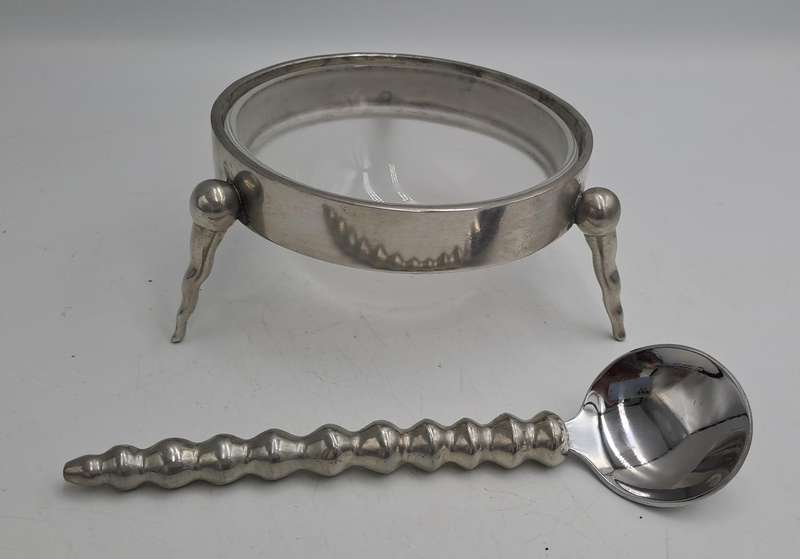 Stainless Steel Jam Pot with Glass tray with Spoon
