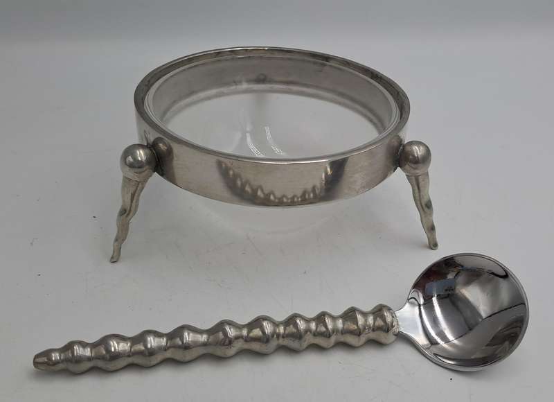 Stainless Steel Jam Pot with Glass tray with Spoon
