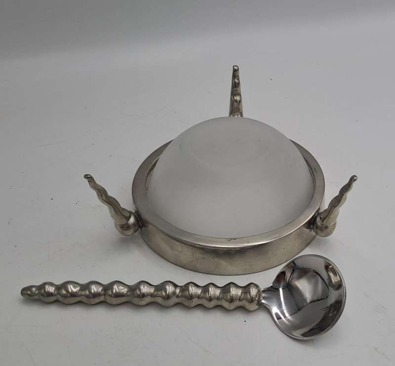 Stainless Steel Jam Pot with Glass tray with Spoon
