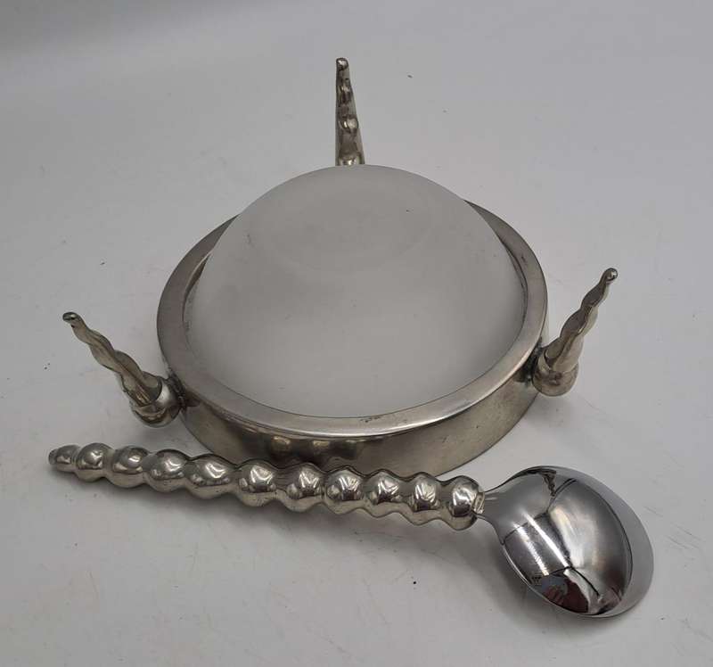Stainless Steel Jam Pot with Glass tray with Spoon