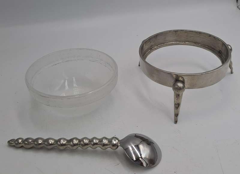 Stainless Steel Jam Pot with Glass tray with Spoon