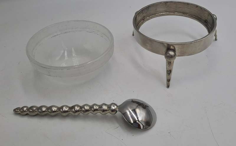 Stainless Steel Jam Pot with Glass tray with Spoon