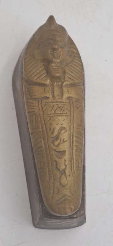 Vintage Soap Stone and Brass Mummy Sarcophagus and Soap Stone Pyramid figurines