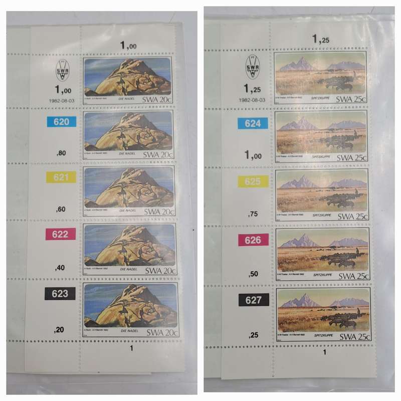 1982 - SWA - South West Africa - Mountains - 10 stamps - 2 Control Blocks