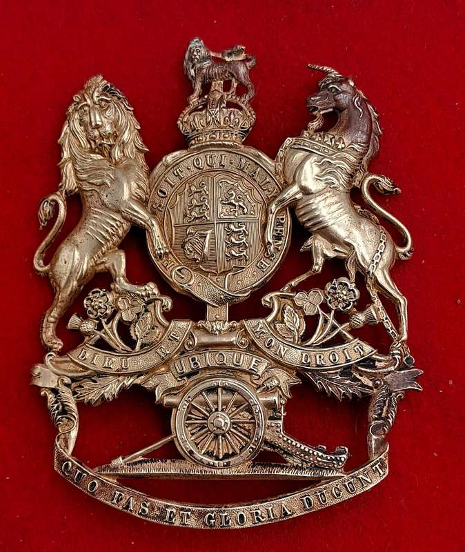 Large Victorian Era Royal Artillery  Helmet Brass Badge 10,5cm x 8,3cm