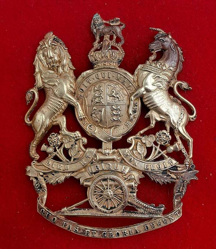 Large Victorian Era Royal Artillery  Helmet Brass Badge 10,5cm x 8,3cm