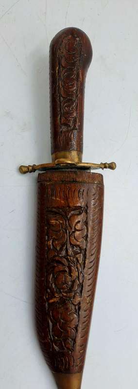 Antique  Dagger with Carved Wood Scabbard and Handle  Made In India