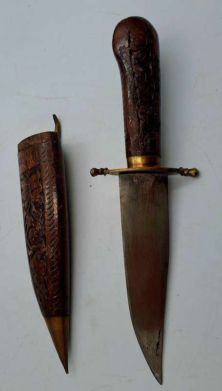 Antique  Dagger with Carved Wood Scabbard and Handle  Made In India