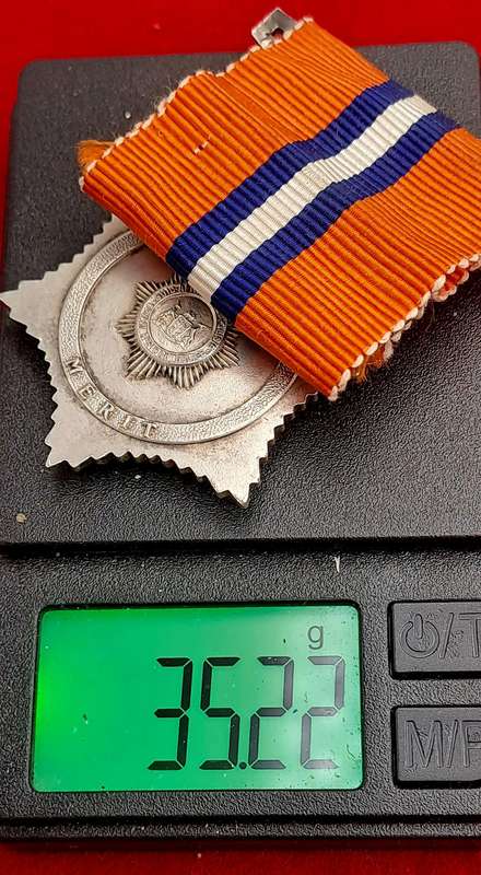 1969 South African Police .925 Silver Star for Merit Full-Size Medal  Issued to 19750K Kapt J.Smuts