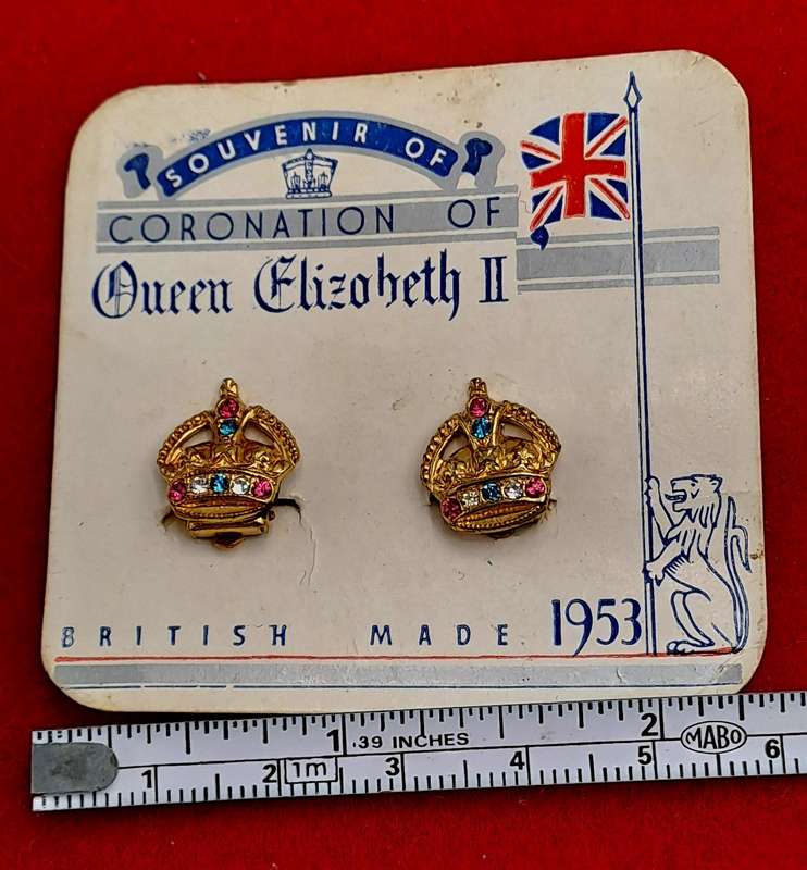 Vintage 1953 Clip on Earrings -souvenir from the coronation of Queen Elizabeth II in 1953