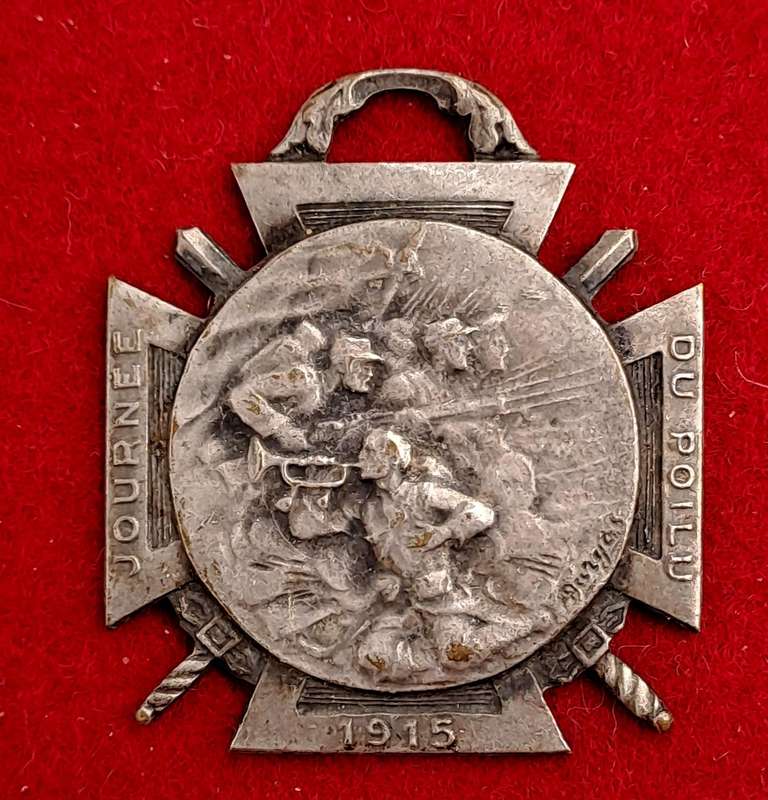 Antique 1915 WWI French War Medal Day of the soldier -Journee Du Poilu French Patriotic Medal