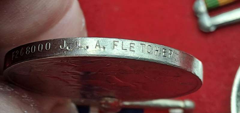WW2  .925 Silver Africa Service Medal and WAR Medals-  engraved 1288000 J.L.A Fletcher