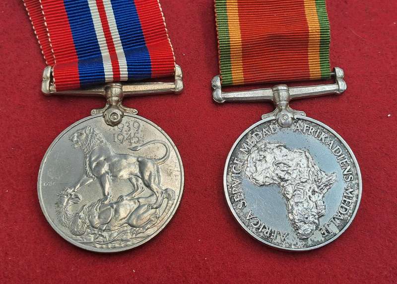 WW2  .925 Silver Africa Service Medal and WAR Medals-  engraved 1288000 J.L.A Fletcher