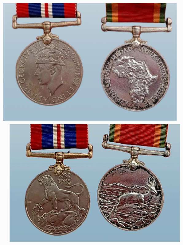 WW2  .925 Silver Africa Service Medal and WAR Medals-  engraved 1288000 J.L.A Fletcher
