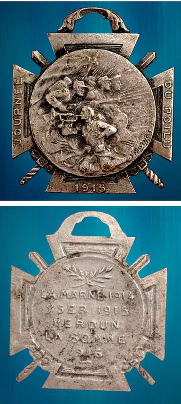 Antique 1915 WWI French War Medal Day of the soldier -Journee Du Poilu French Patriotic Medal