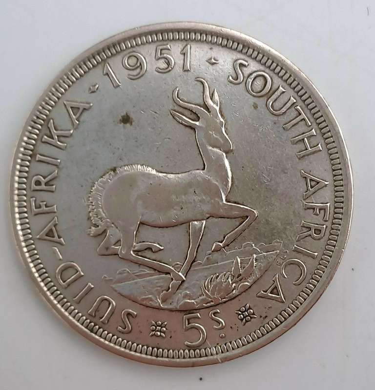 1951 South Africa .500 Silver 5 Shillings - George VI only 363119  Minted