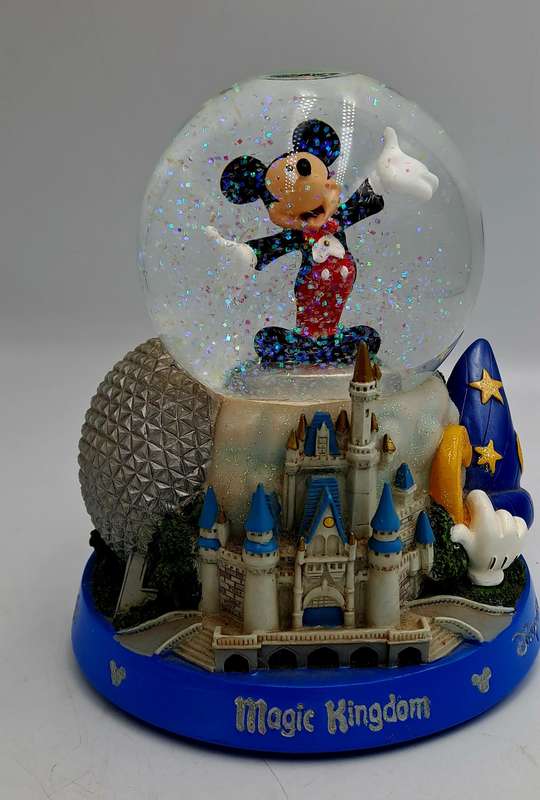 Disney World Parks Mickey Mouse It's a Small World Musical Snow Globe Epcot-Boxed