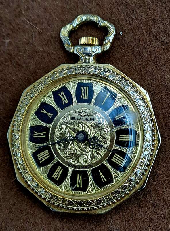 Vintage Swiss Made Gold Tone BULER Pocket Mechanical watch -Working