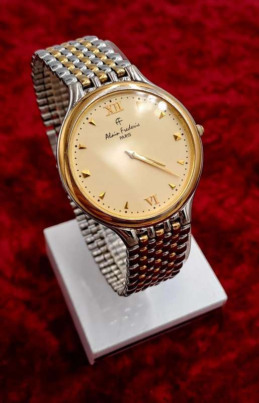 Pre-Owned Alain Frederic A-348 Paris- Gold Tone Quartz Watch -Working -Unisex