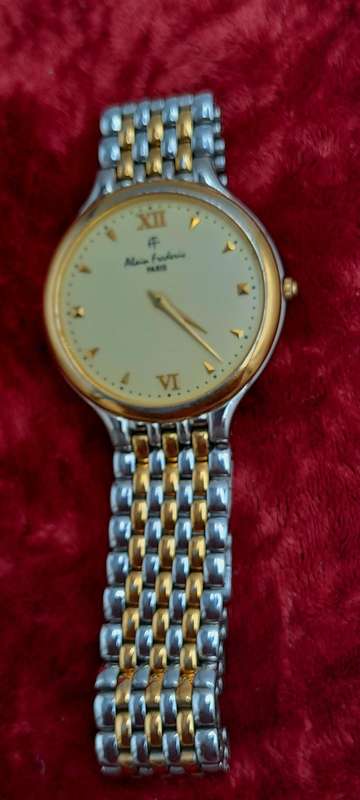 Pre-Owned Alain Frederic A-348 Paris- Gold Tone Quartz Watch -Working -Unisex