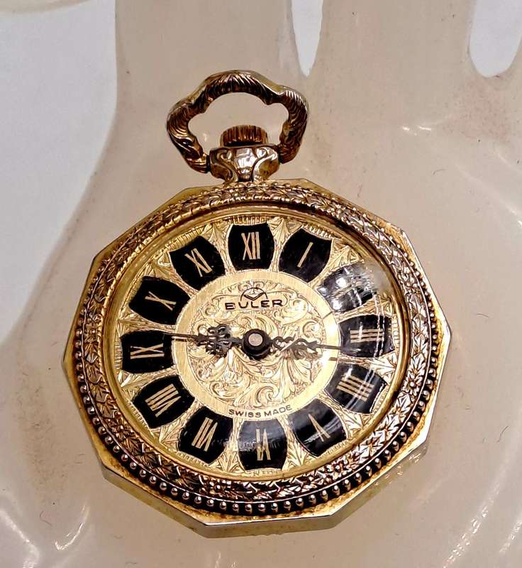 Vintage Swiss Made Gold Tone BULER Pocket Mechanical watch -Working