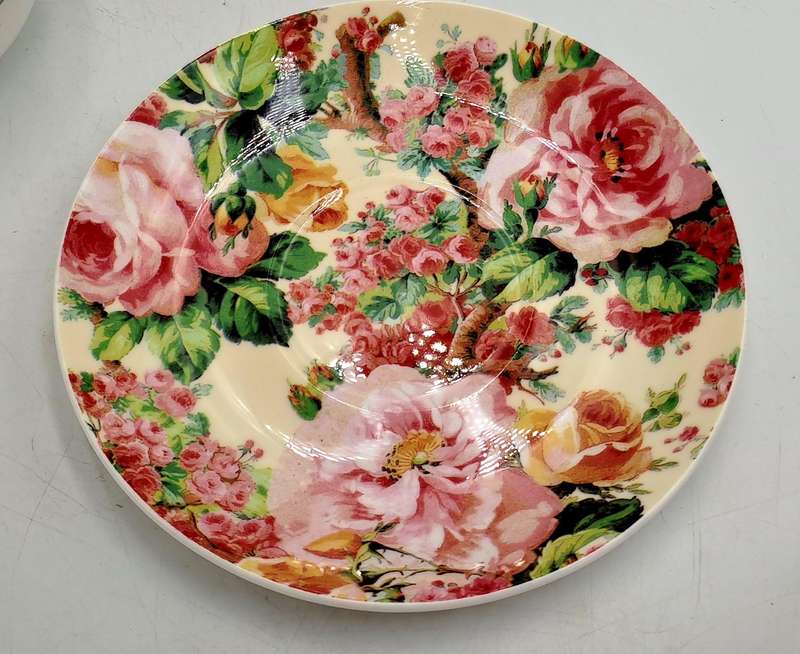 Rambling Rose fine China teapot and plate for one by Maxwell & Williams