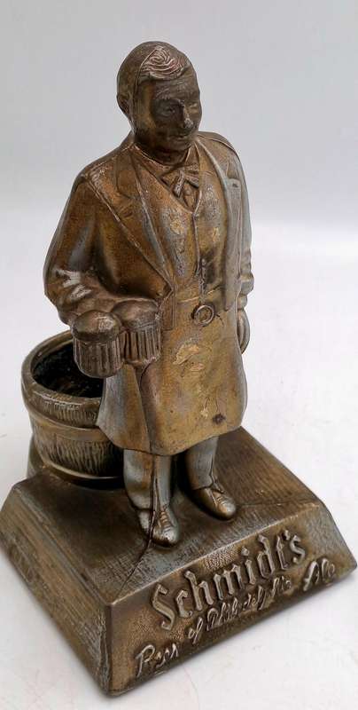 1950s Vintage Advertising Bronzed Metal SCHMIDT'S Beer & Ale Bartender Statue