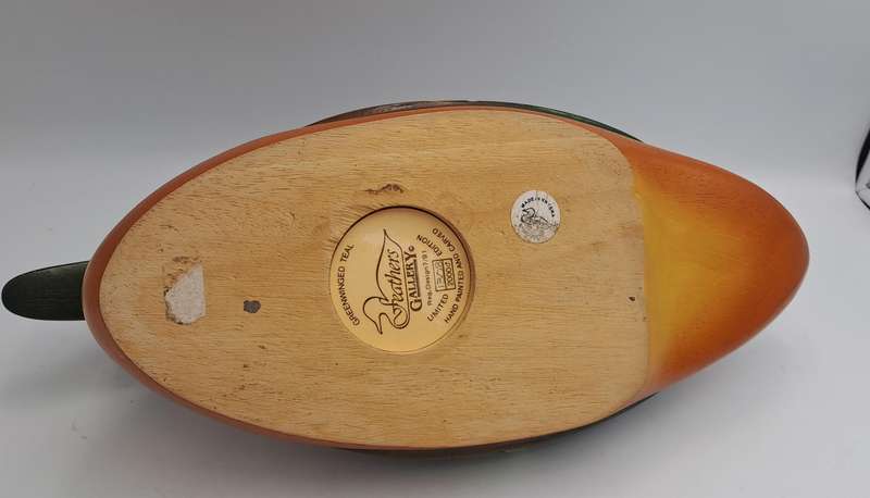 Knysna Feathers Gallery -Limited Edition No 1308 of 2000 GREENWINGED TEAL Hand Crafted and Painted
