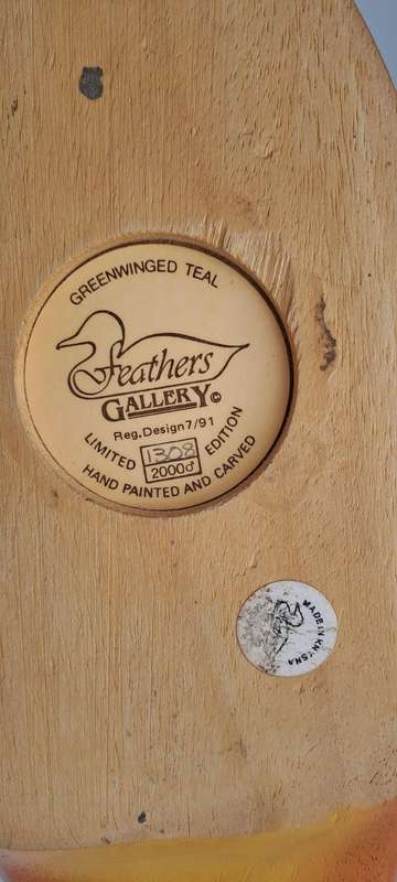 Knysna Feathers Gallery -Limited Edition No 1308 of 2000 GREENWINGED TEAL Hand Crafted and Painted