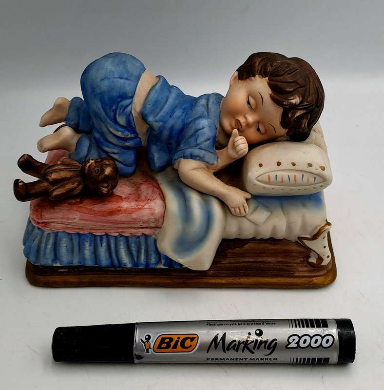 Vintage Ceramic Sleeping Boy Figurine 10,5cm x 17cm x 11cm
