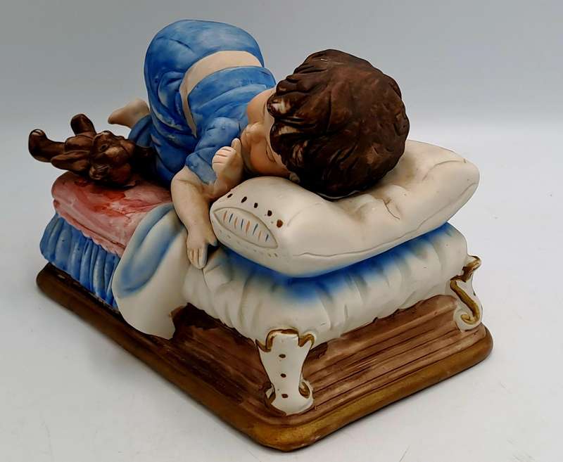 Vintage Ceramic Sleeping Boy Figurine 10,5cm x 17cm x 11cm