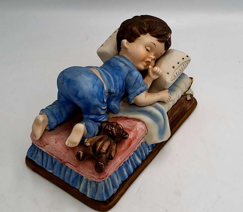 Vintage Ceramic Sleeping Boy Figurine 10,5cm x 17cm x 11cm