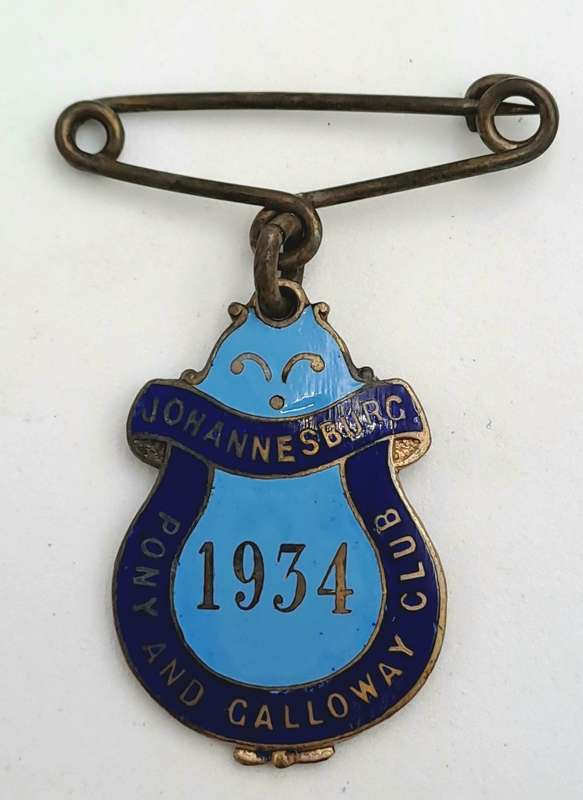 Vintage 1934 Johannesburg Pony& Galloway CLUB No 12 Badge -Brass & Enamel