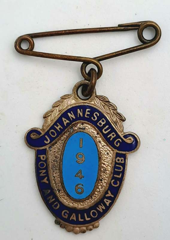 Vintage 1946 Johannesburg Pony& Galloway CLUB No 6 Badge -Brass & Enamel