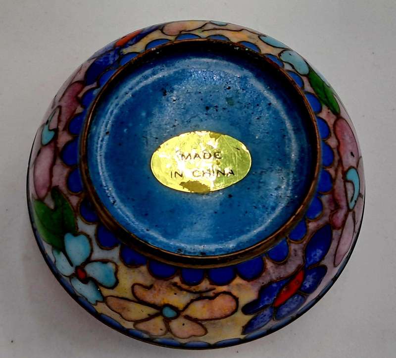 Vintage Chinese Cloisonné Brass & Enamel Jewelry Trinket Box