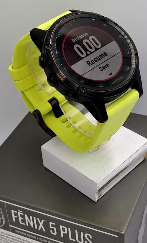 Pre-Owned Garmin Fenix 5 Plus Sapphire Edition Black with green band -Boxed