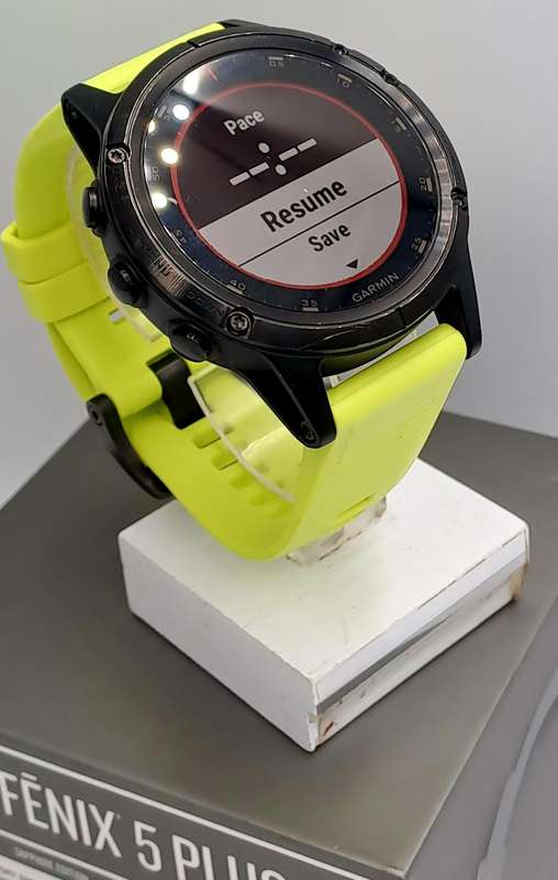 Pre-Owned Garmin Fenix 5 Plus Sapphire Edition Black with green band -Boxed