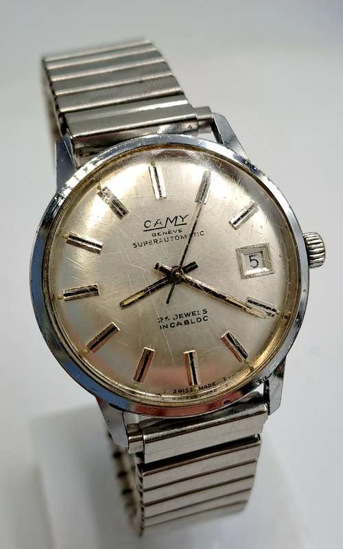 Vintage 1970's Swiss Made Camy Geneve Superautomatic Incabloc Mens watch - Working 25 Jewels