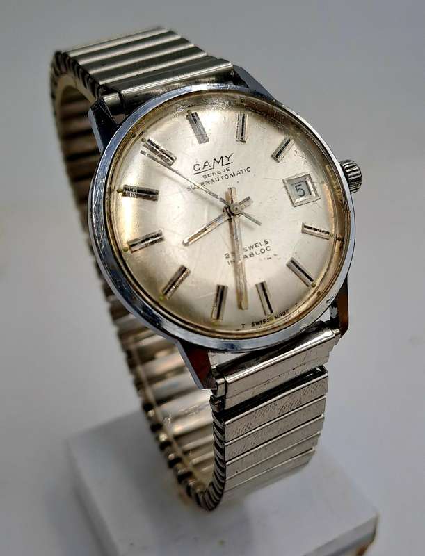 Vintage 1970's Swiss Made Camy Geneve Superautomatic Incabloc Mens watch - Working 25 Jewels