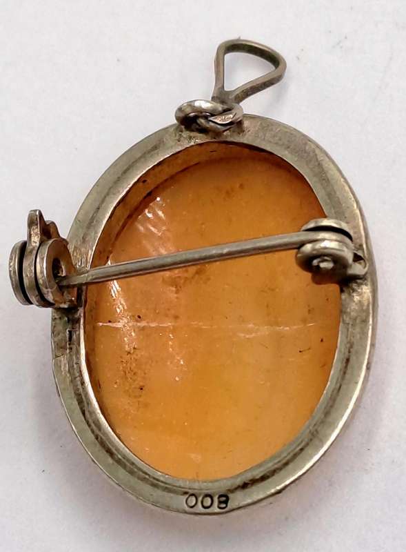 Vintage Cameo Brooch Pendant 80% silver(Hairline crack )