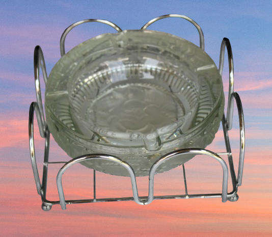 A Large Glass ashtray and metal servet Holder 1.695g - 80x188x183mm