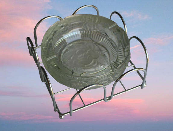 A Large Glass ashtray and metal servet Holder 1.695g - 80x188x183mm