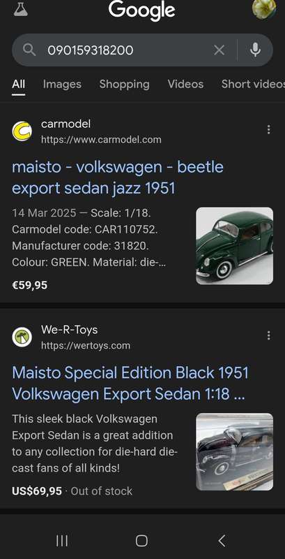Maisto Special Edition Volkswagen Export Sedan 1951 1:18 Die Cast Metal
