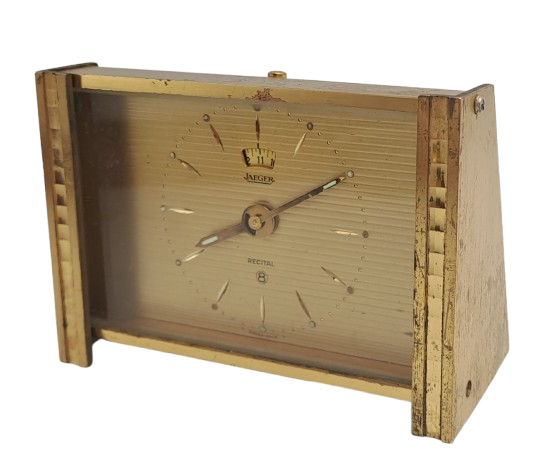 Vintage Jaeger Swiss Recital 8 travel Alarm Clock Art Deco Copper Tone-Working