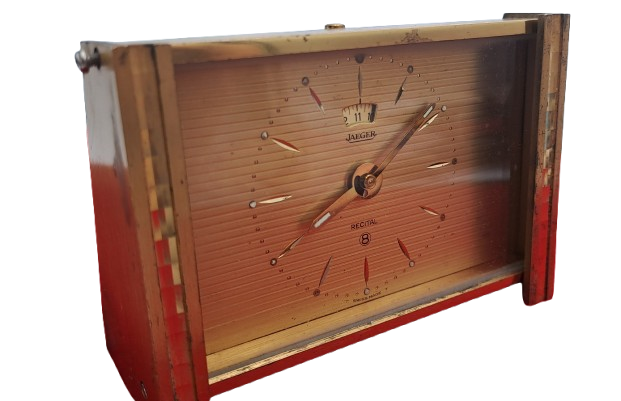 Vintage Jaeger Swiss Recital 8 travel Alarm Clock Art Deco Copper Tone-Working