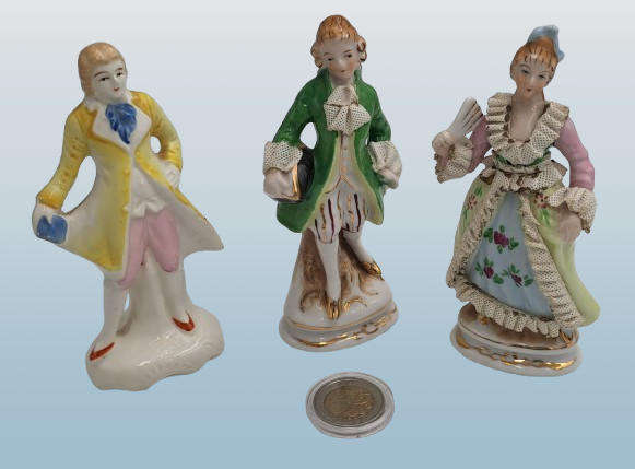 3 Vintage Porcelain Figurines possible made in Occupied Japan(one repaired)