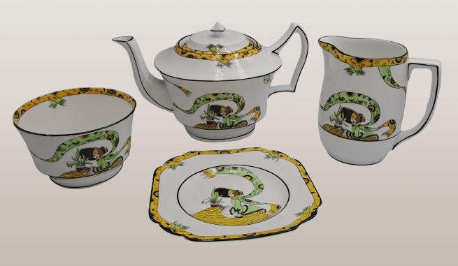 10 Pc's of Antique 1920's Art Deco Melba Bone China Dolly Varden Teaset(incomplete) 6 plates