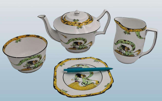 10 Pc's of Antique 1920's Art Deco Melba Bone China Dolly Varden Teaset(incomplete) 6 plates
